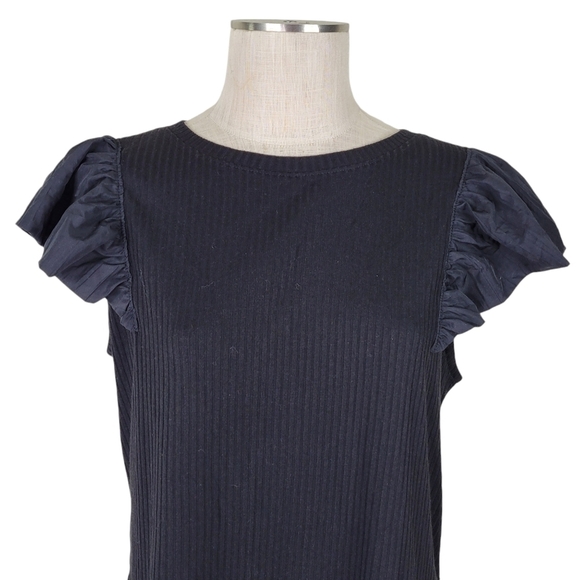Torrid Top Size 2 2X Super Soft Ribbed Knit Mix Ruffled Flutter Sleeve Black New - Picture 3 of 15